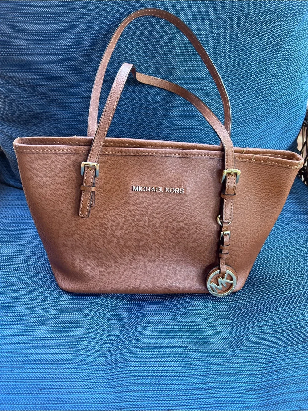 Michael Kors Jet Set Travel Tote Bag Brown Lugiano Saffiano Leather Small Medium